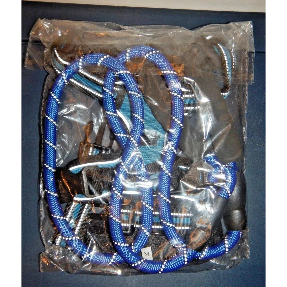 Dog Harness Size M No Pull Adjustable Reflective Blue with Matching Leash NEW